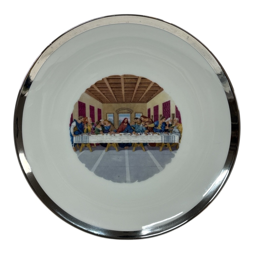 Vtg Sabin Fine China The Last Supper 22K White Gold Trim 10.25” Decorative Plate